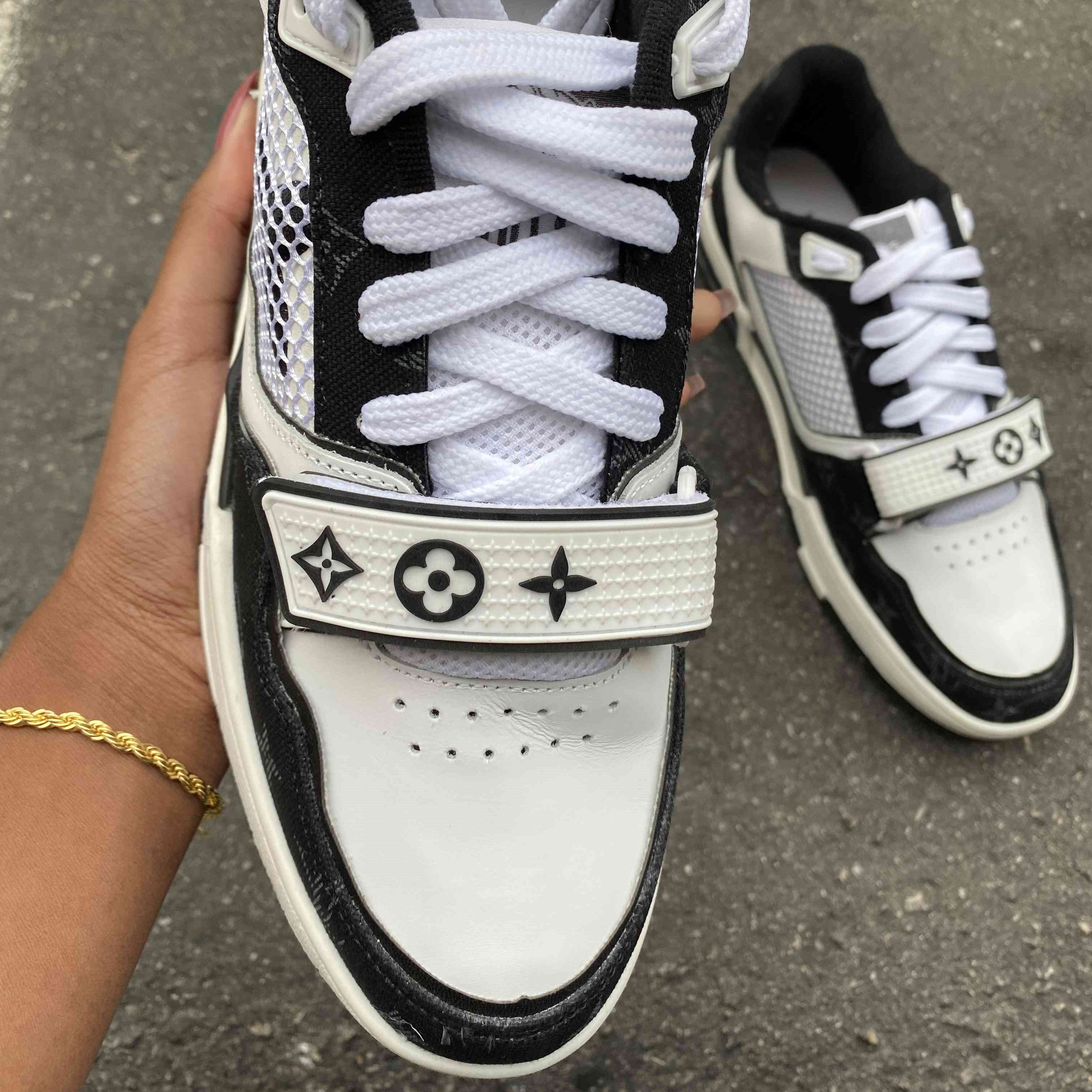LV Trainer Velcro Strap Monogram Denim Black White