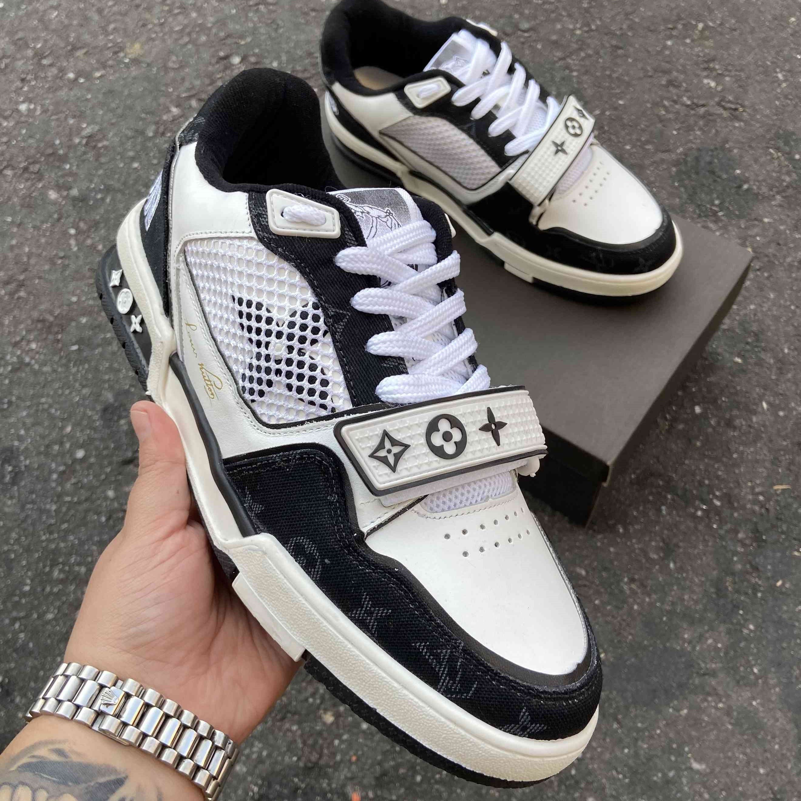 LV Trainer Velcro Strap Monogram Denim Black White