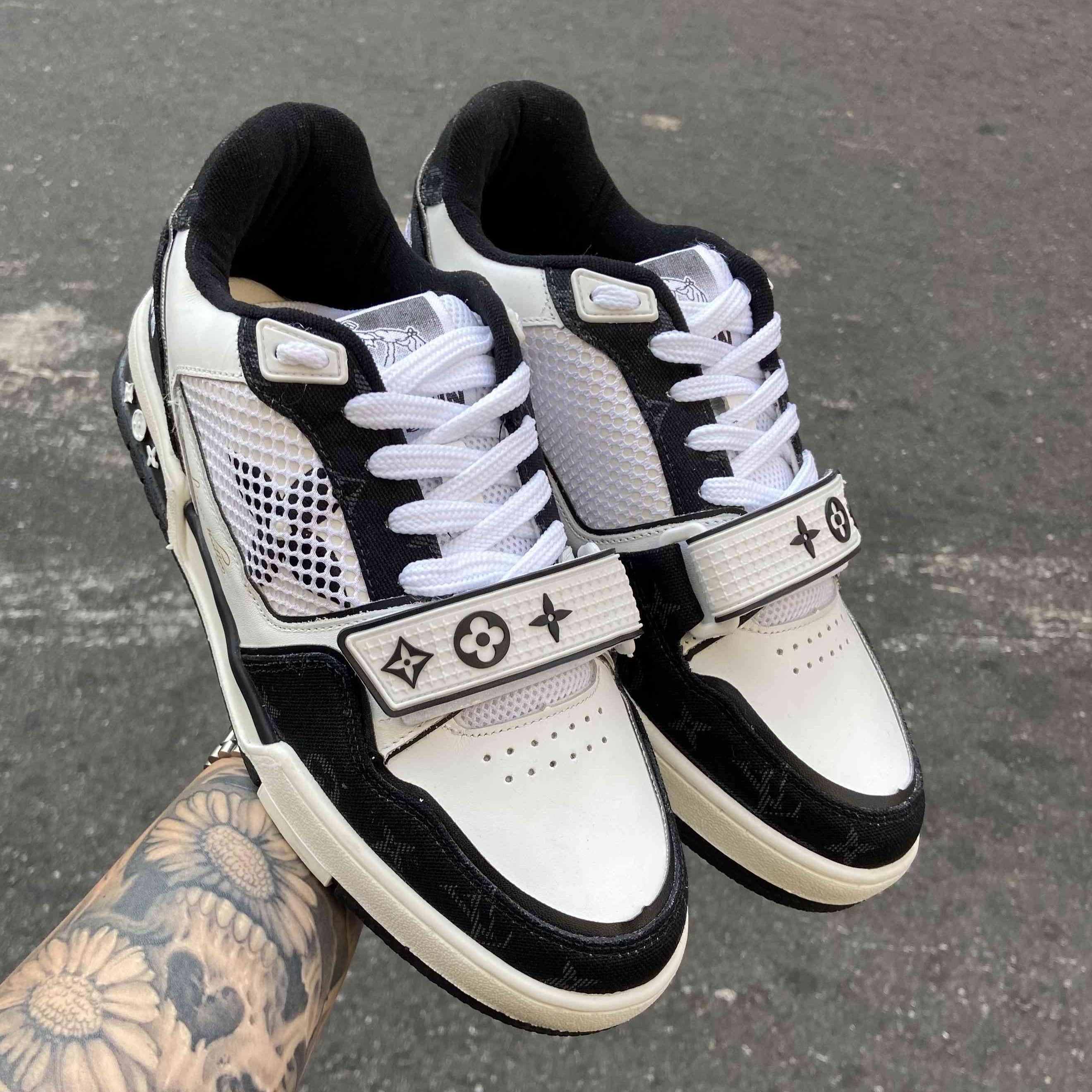 LV Trainer Velcro Strap Monogram Denim Black White