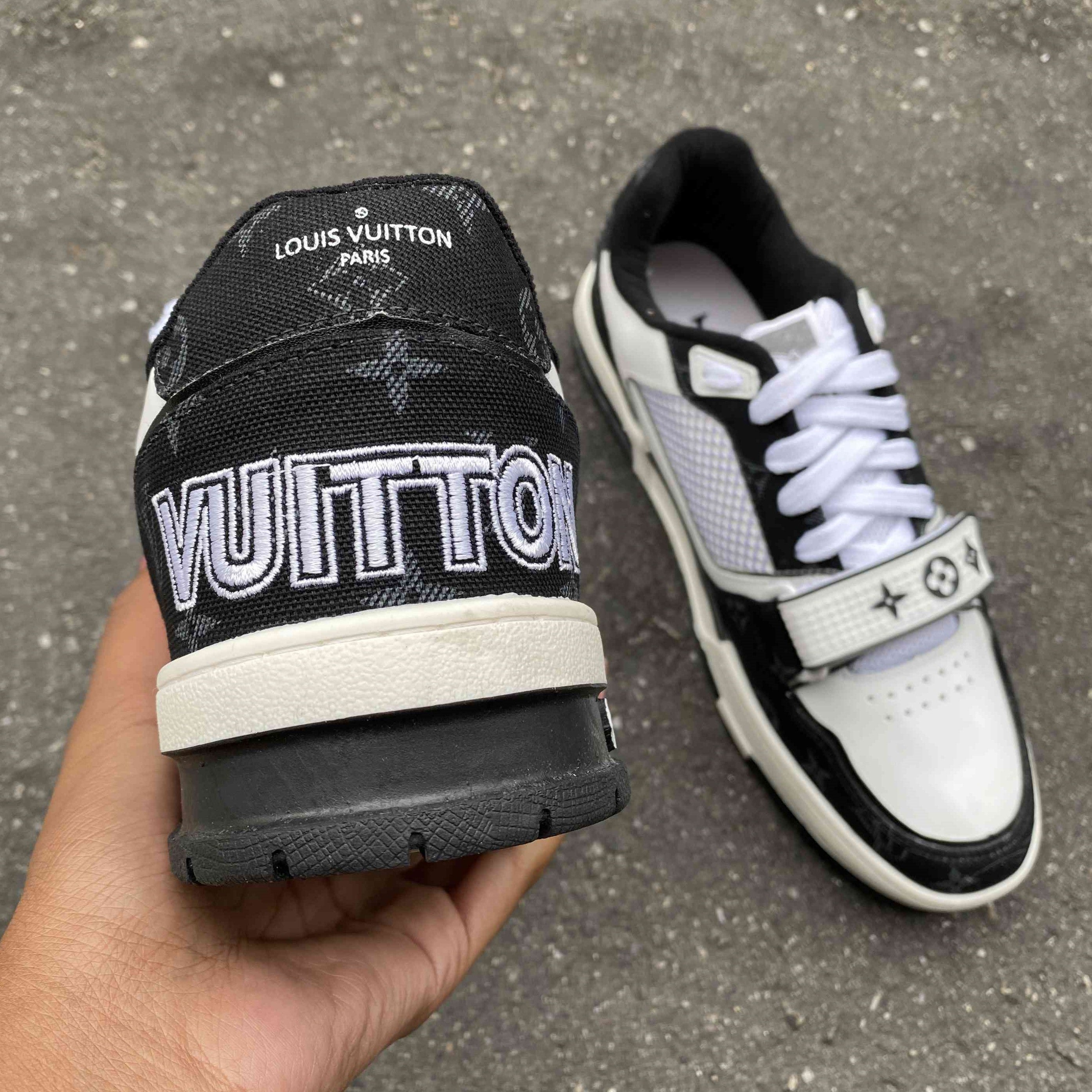 LV Trainer Velcro Strap Monogram Denim Black White