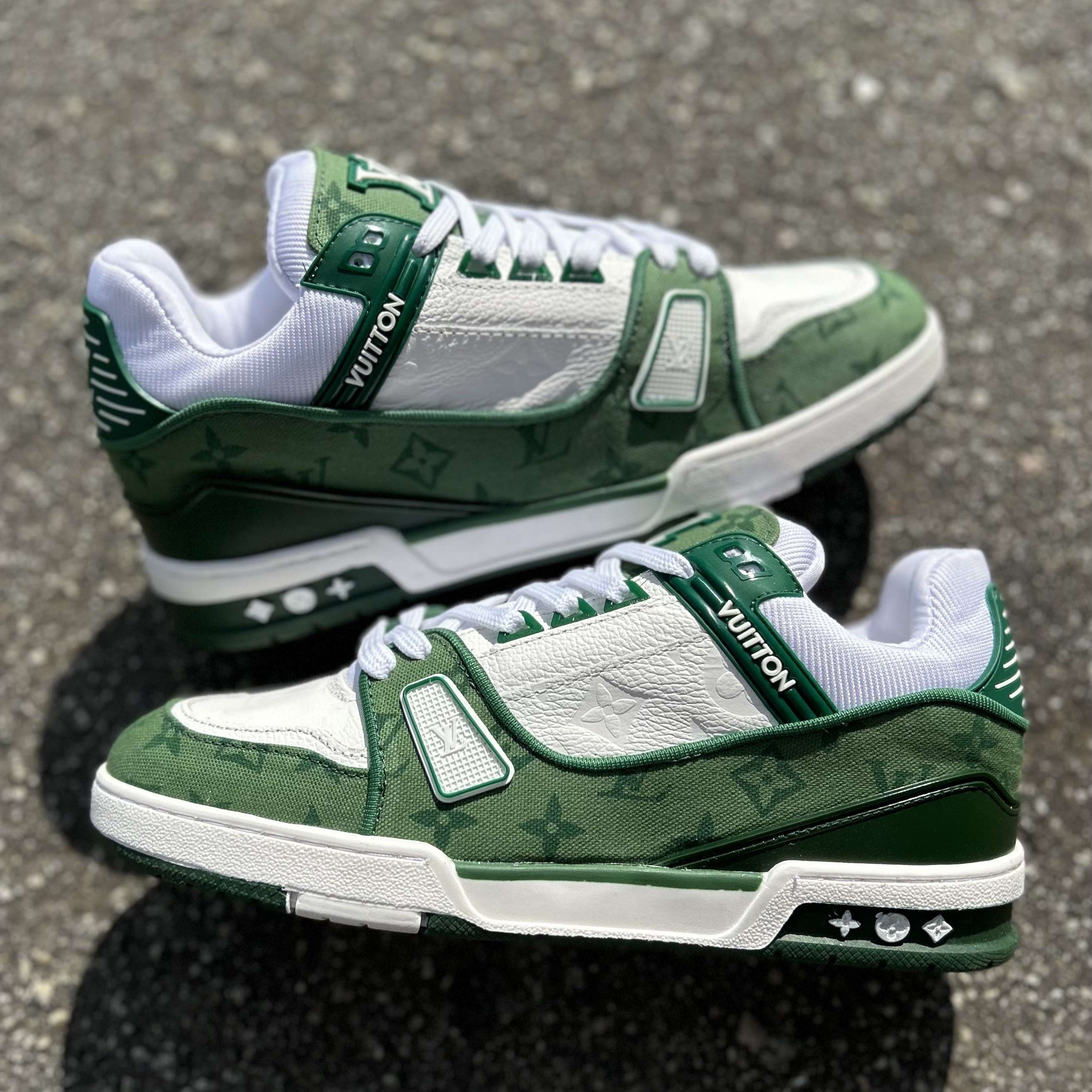 LV Trainer Green Monogram Denim White