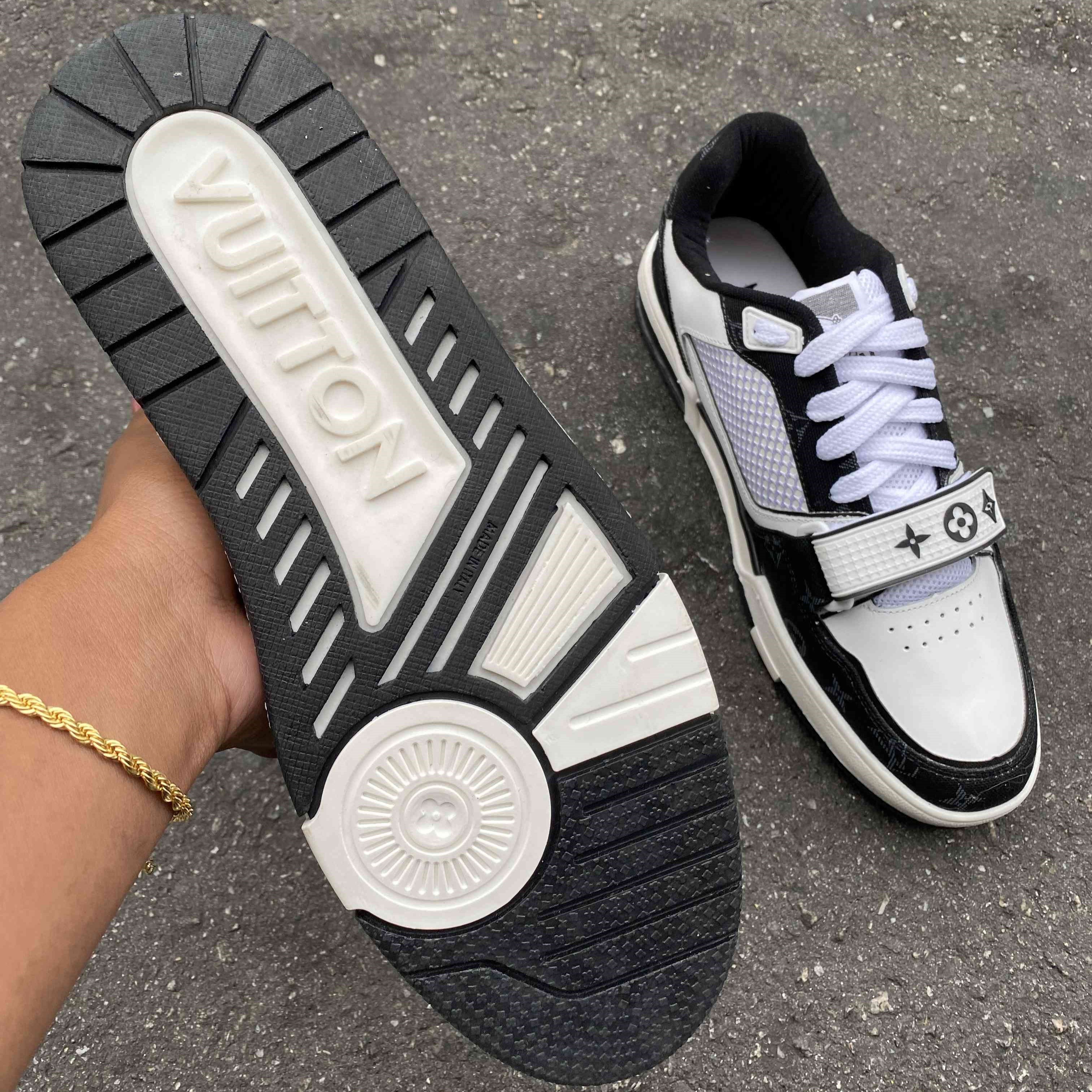 LV Trainer Velcro Strap Monogram Denim Black White