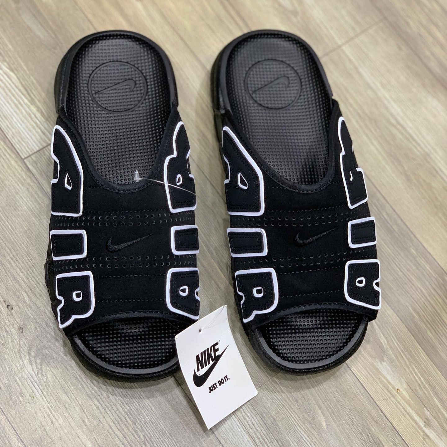 Air More Uptempo Slide Black White