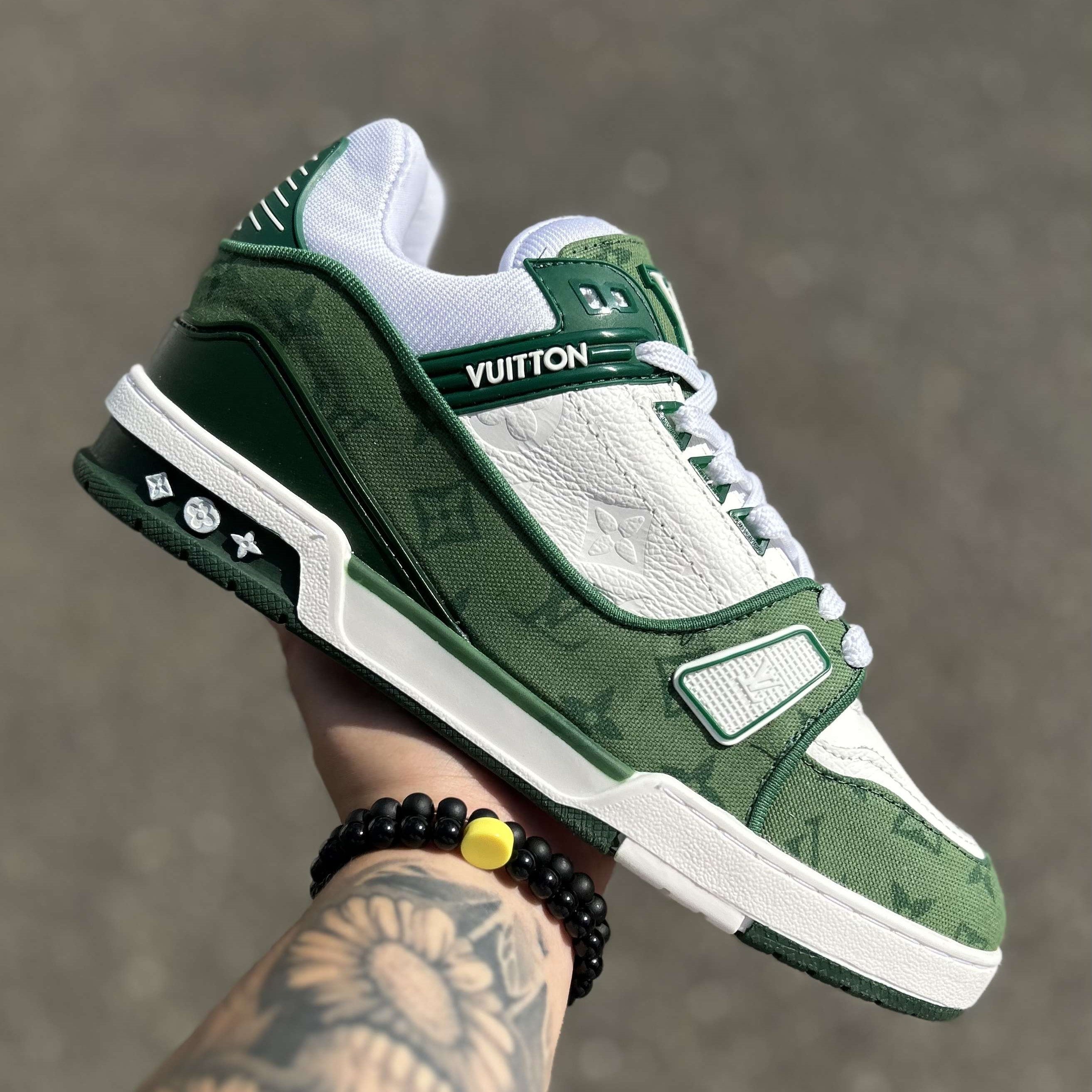 LV Trainer Green Monogram Denim White