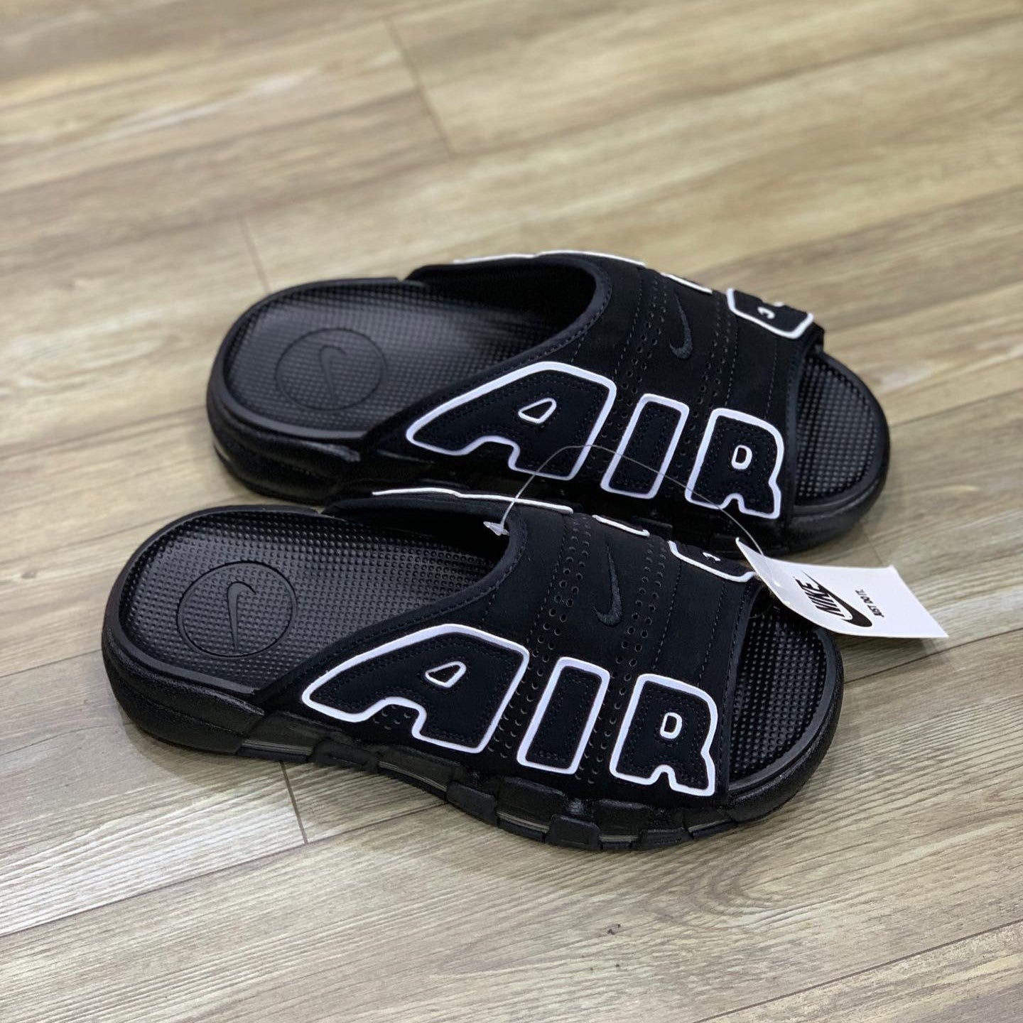Air More Uptempo Slide Black White