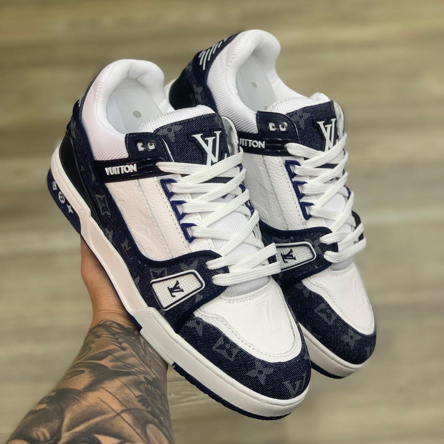 LV Trainer Monogram Denim White Blue