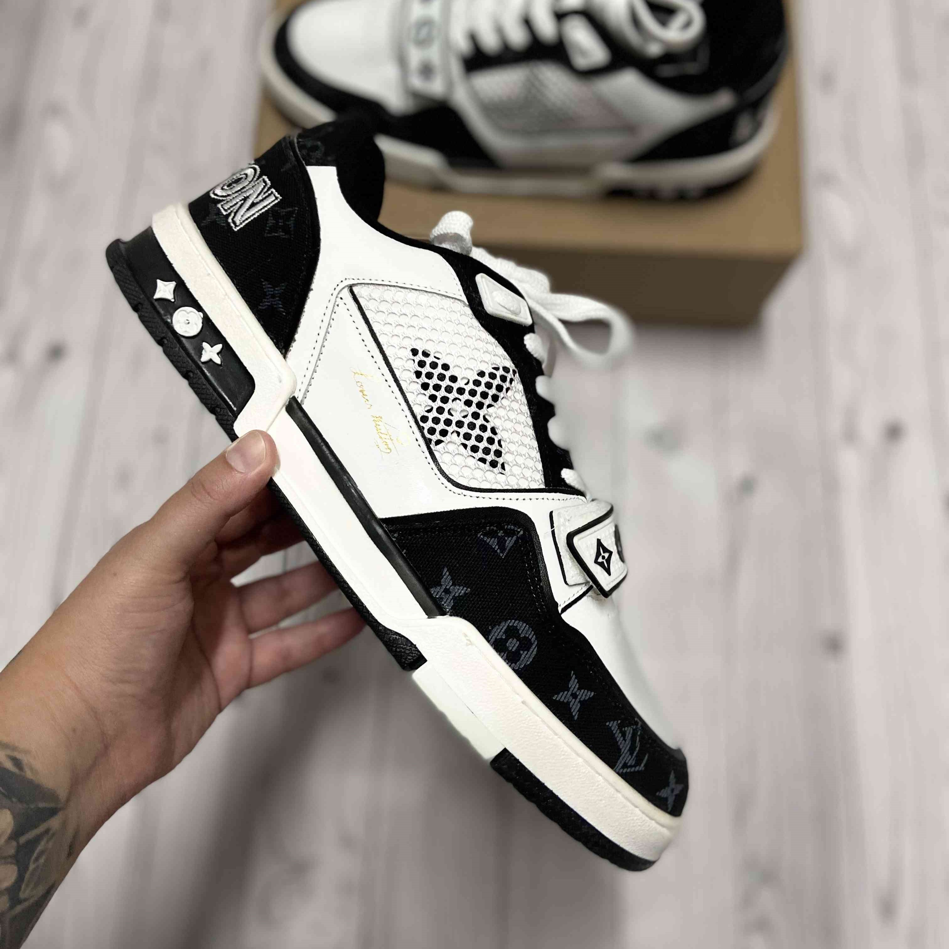 LV Trainer Velcro Strap Monogram Denim Black White