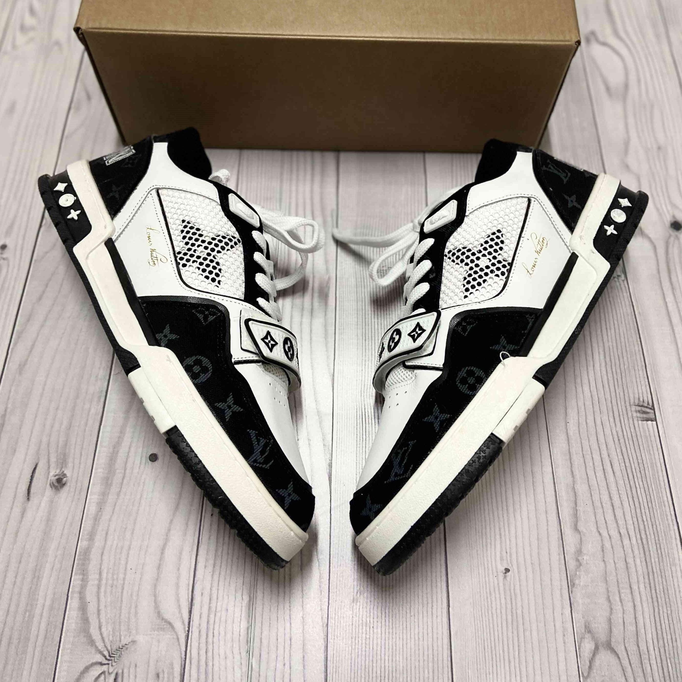 LV Trainer Velcro Strap Monogram Denim Black White