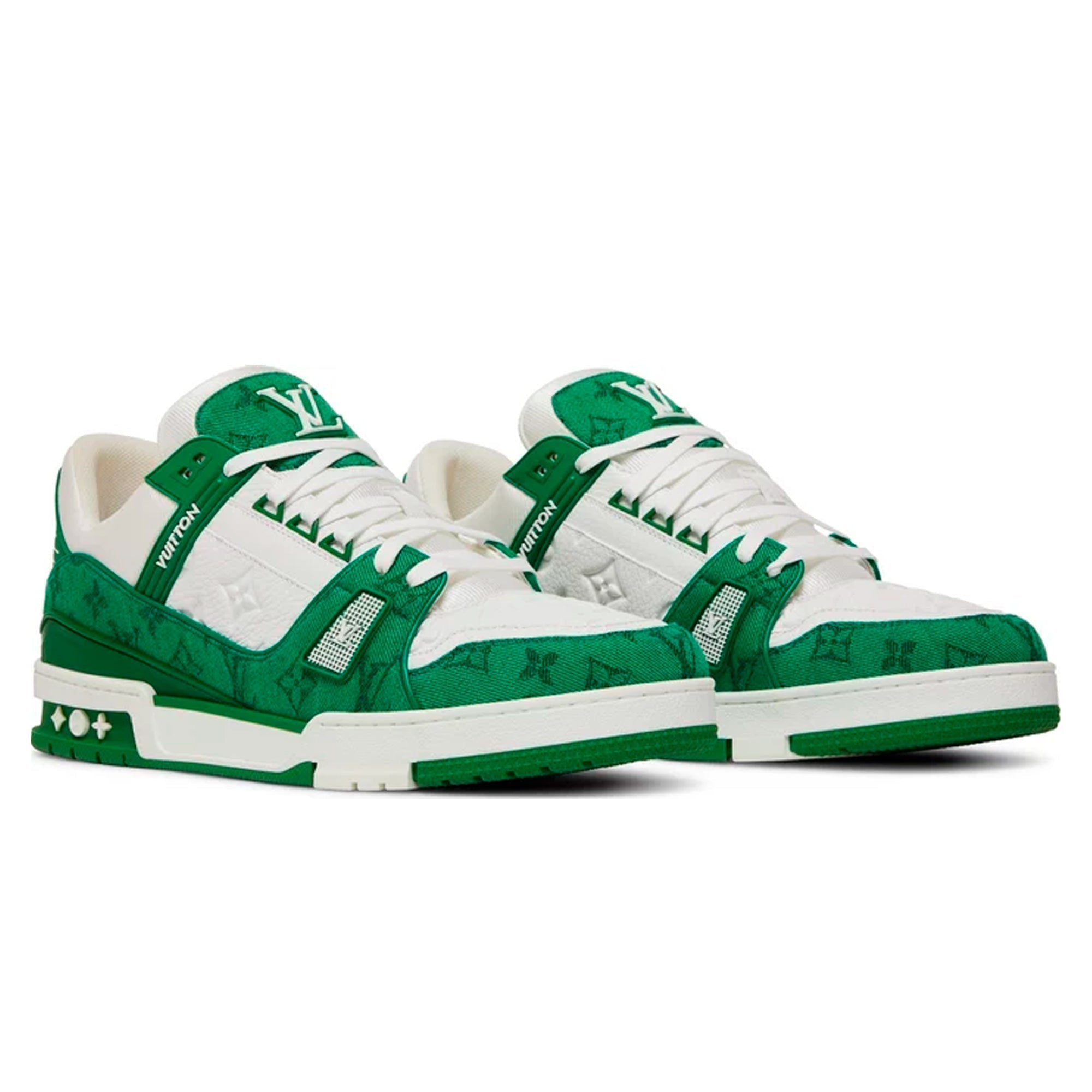 LV Trainer Green Monogram Denim White