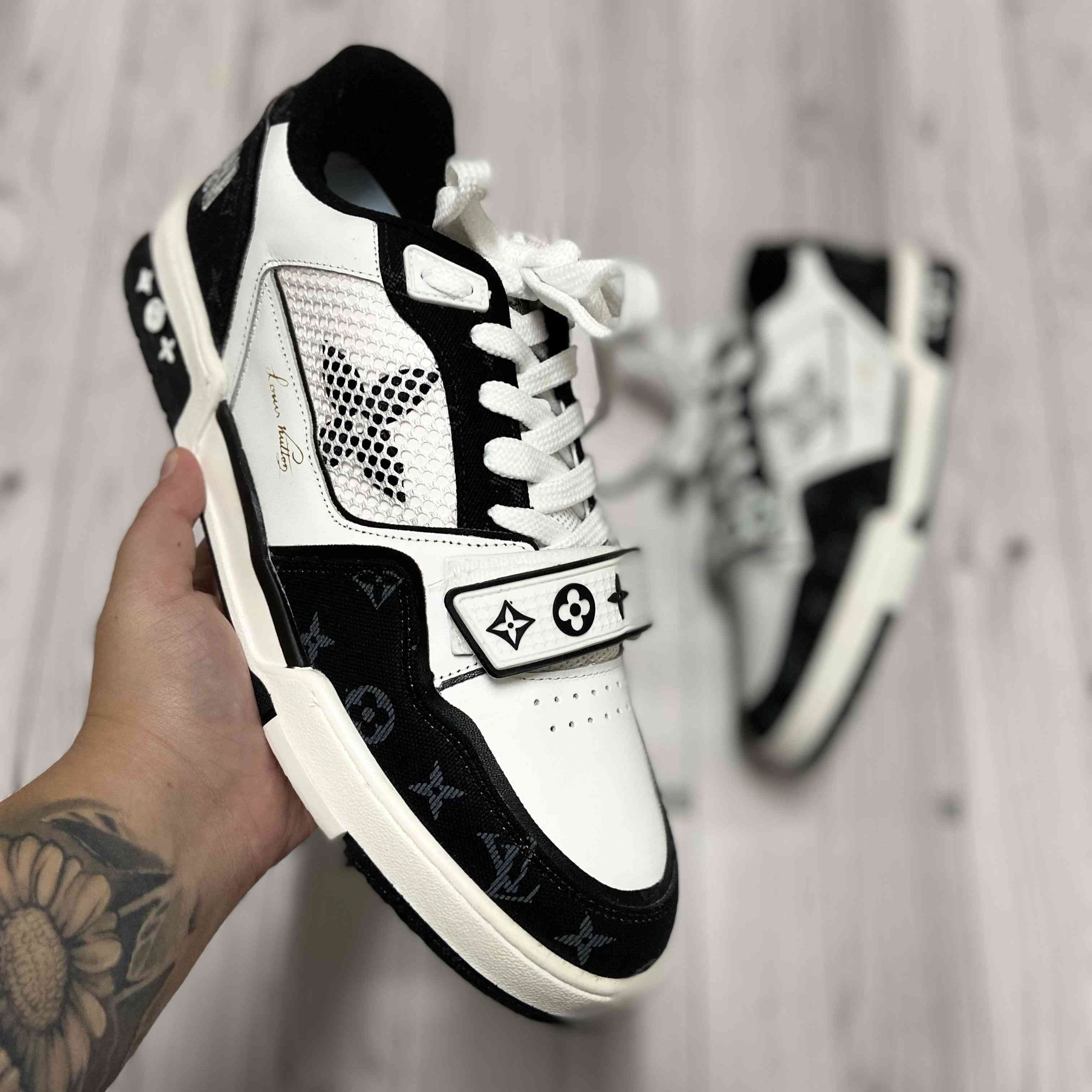LV Trainer Velcro Strap Monogram Denim Black White
