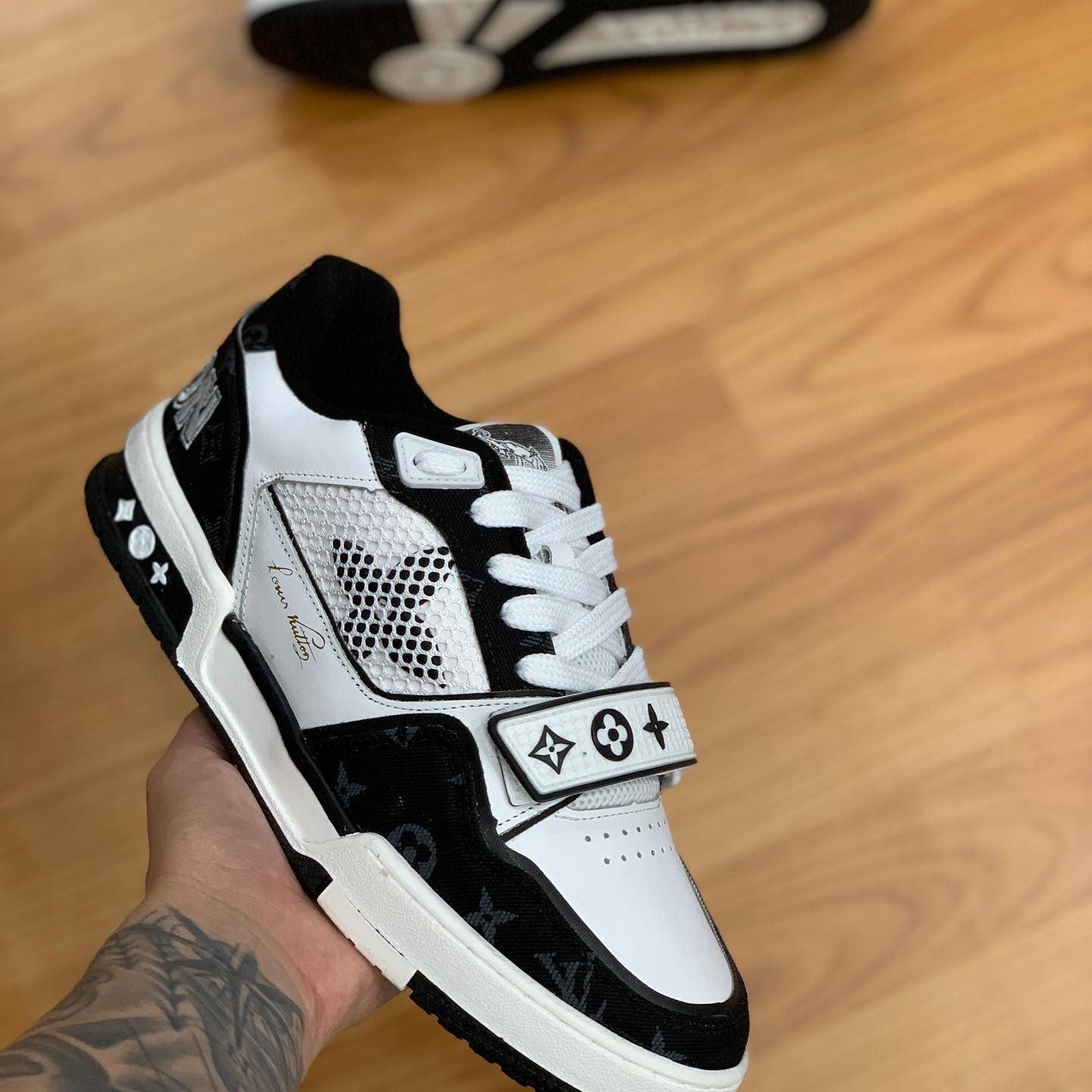 LV Trainer Velcro Strap Monogram Denim Black White