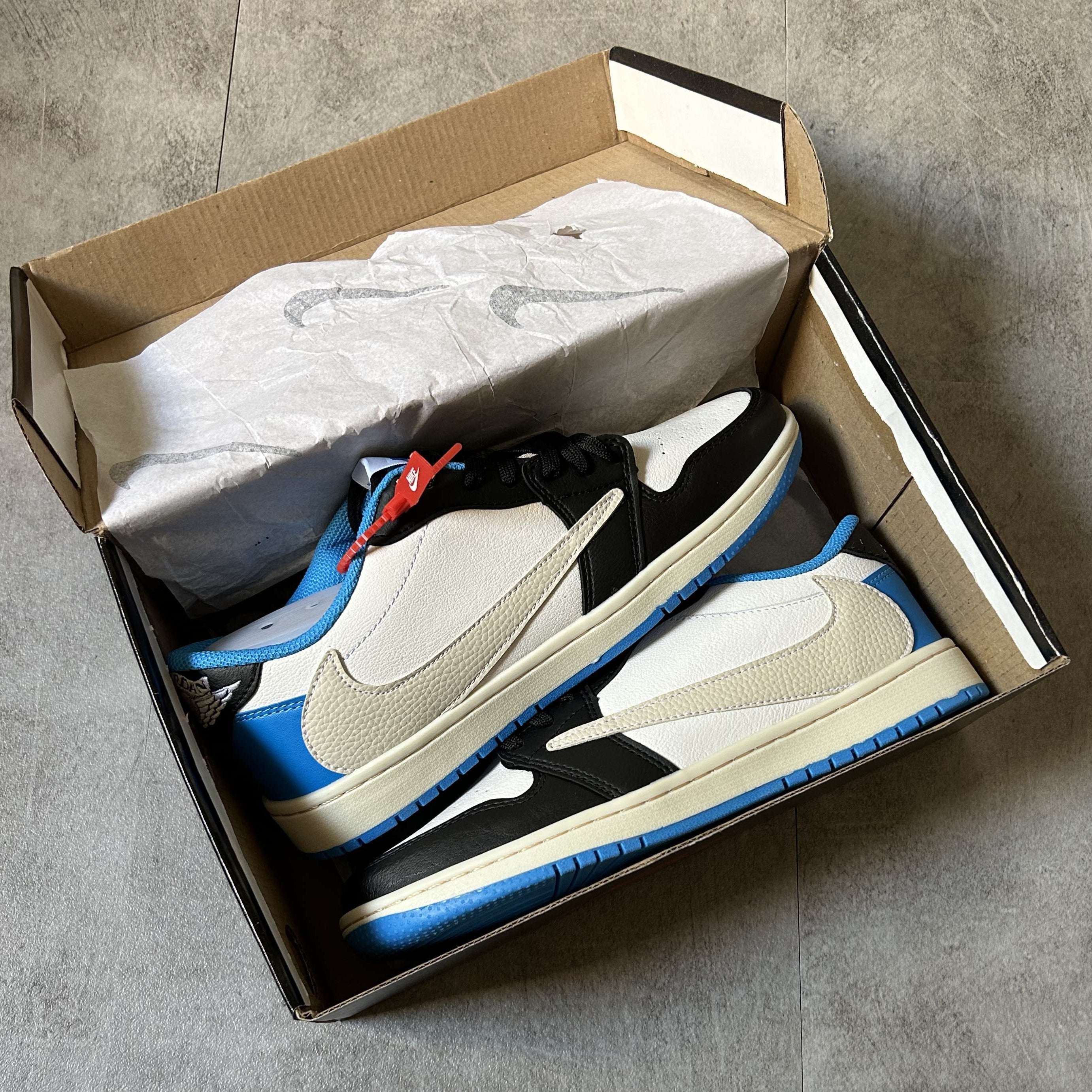 Air Jordan 1 Retro Low x Fragment Design x Travis Scott x Sail Black Military Blue *