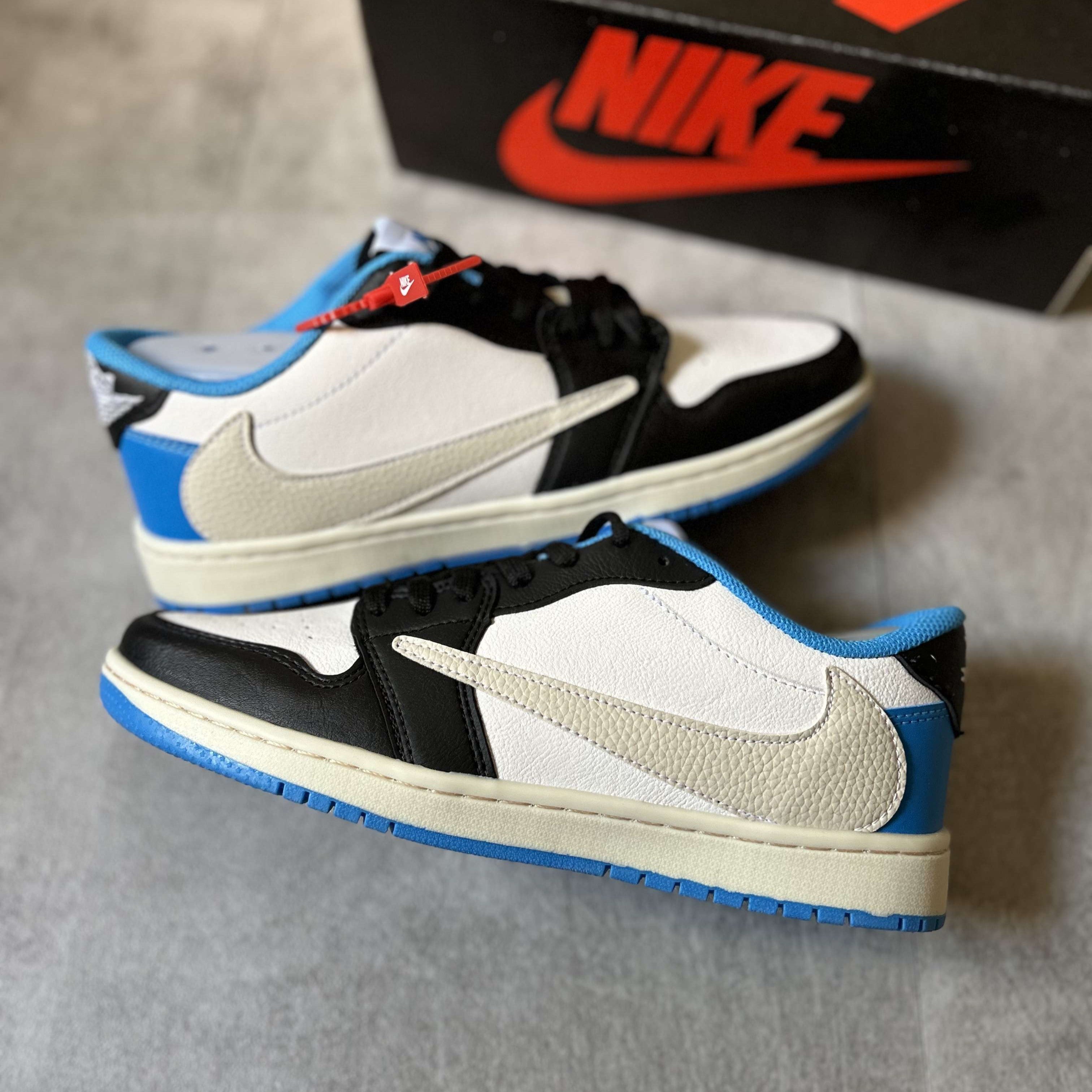 Air Jordan 1 Retro Low x Fragment Design x Travis Scott x Sail Black Military Blue *