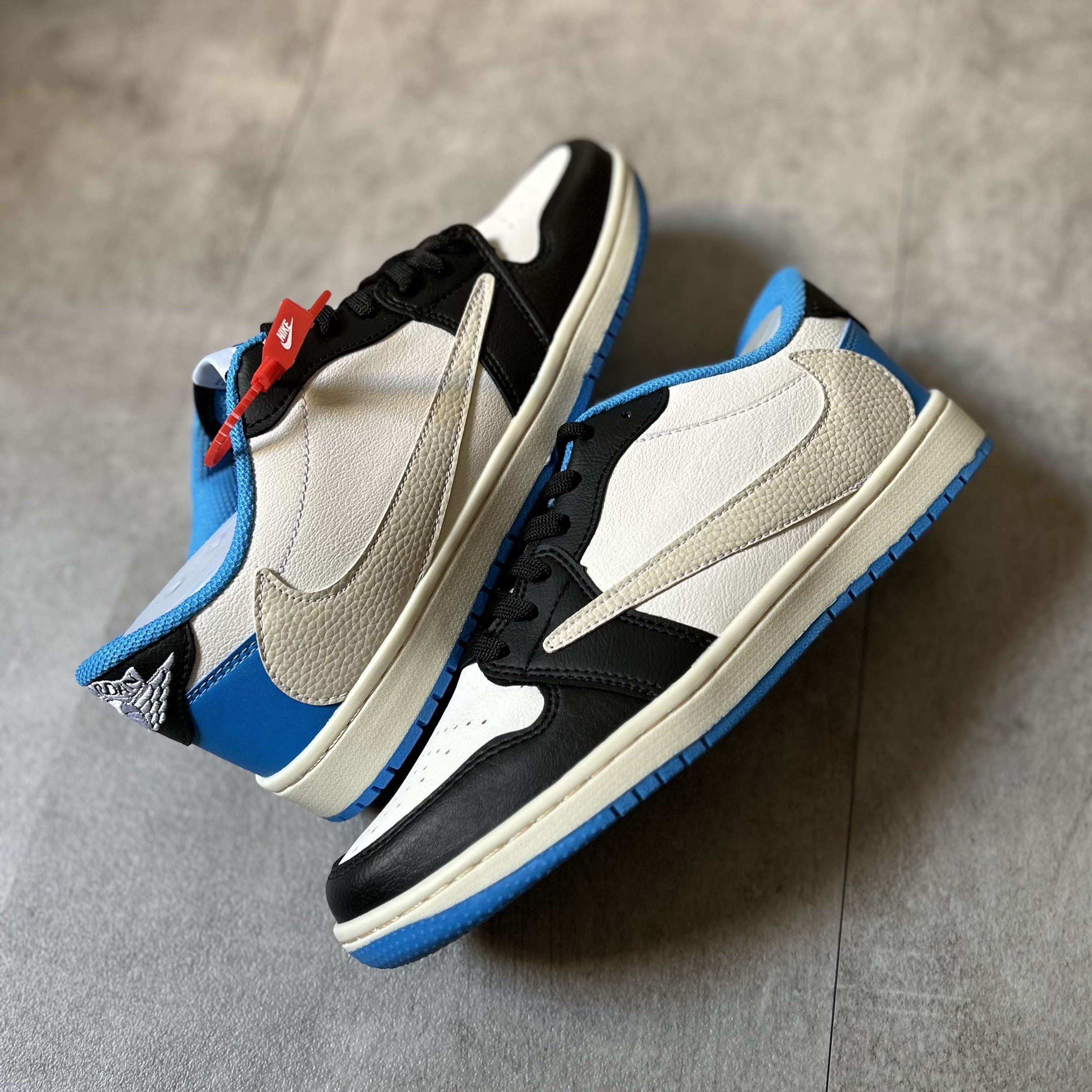 Air Jordan 1 Retro Low x Fragment Design x Travis Scott x Sail Black Military Blue *