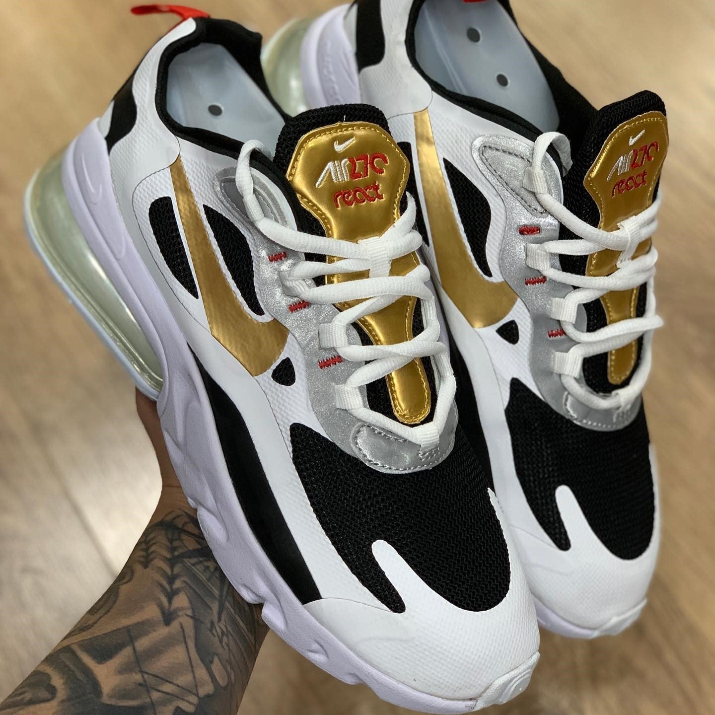 Air Max 270 React Metallic Gold Swoosh