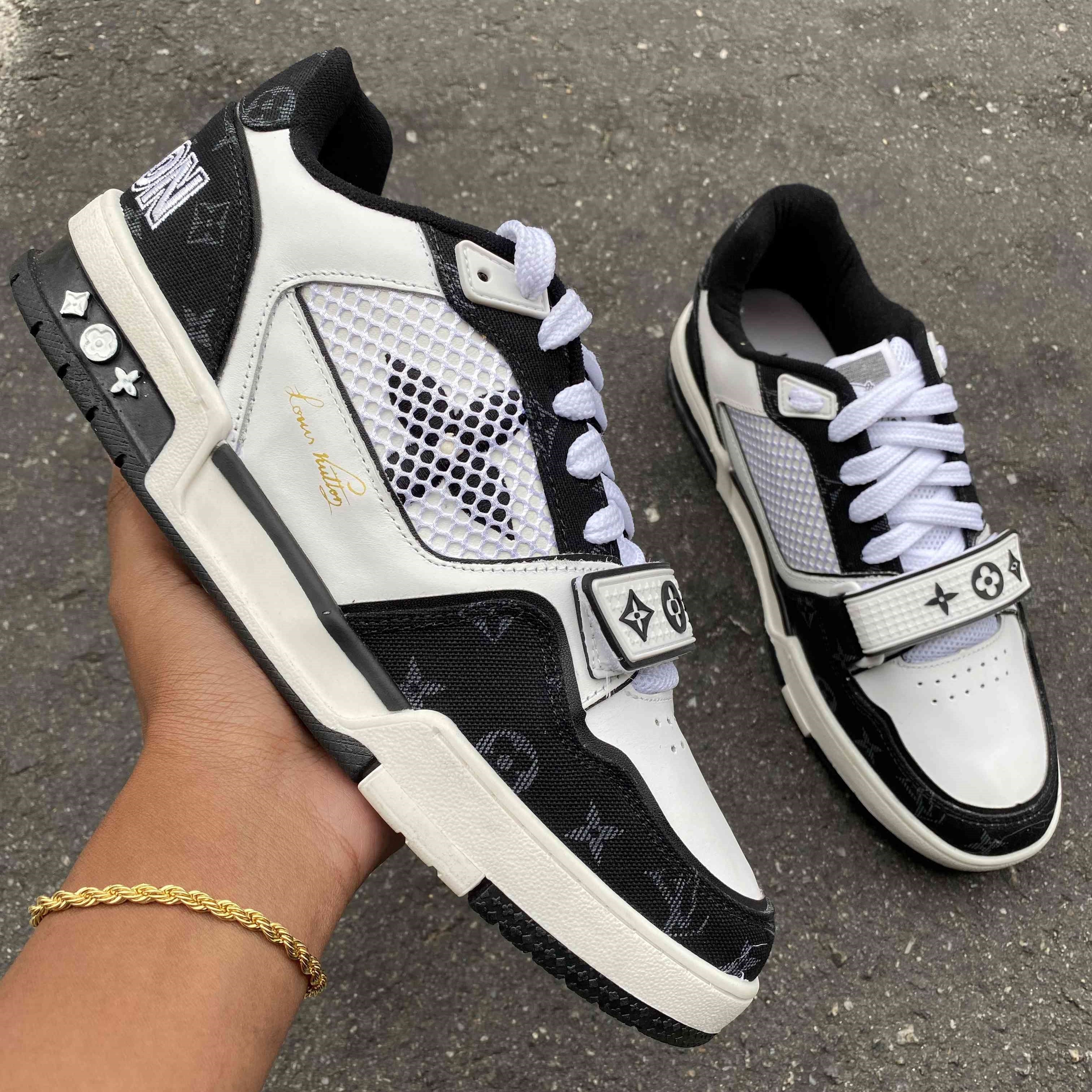 LV Trainer Velcro Strap Monogram Denim Black White