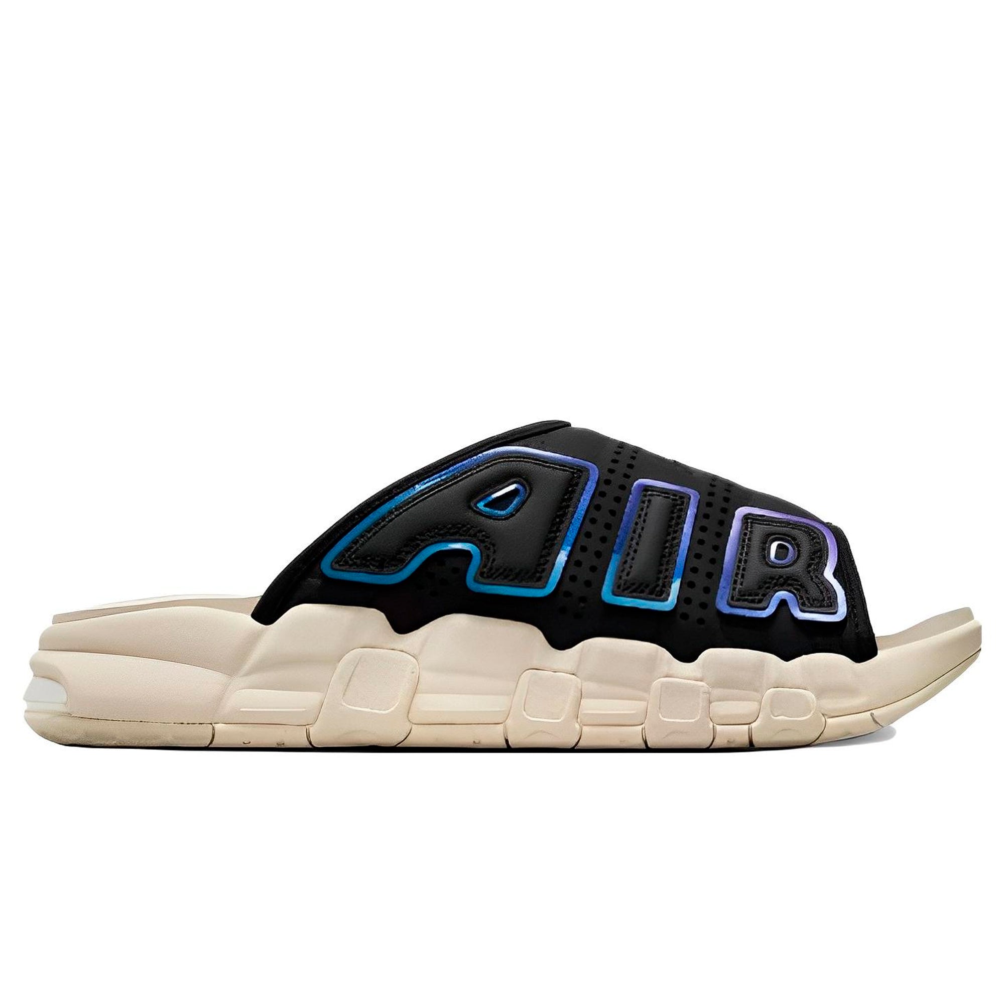 Air More Uptempo Slide Black Sanddrift Iridescent