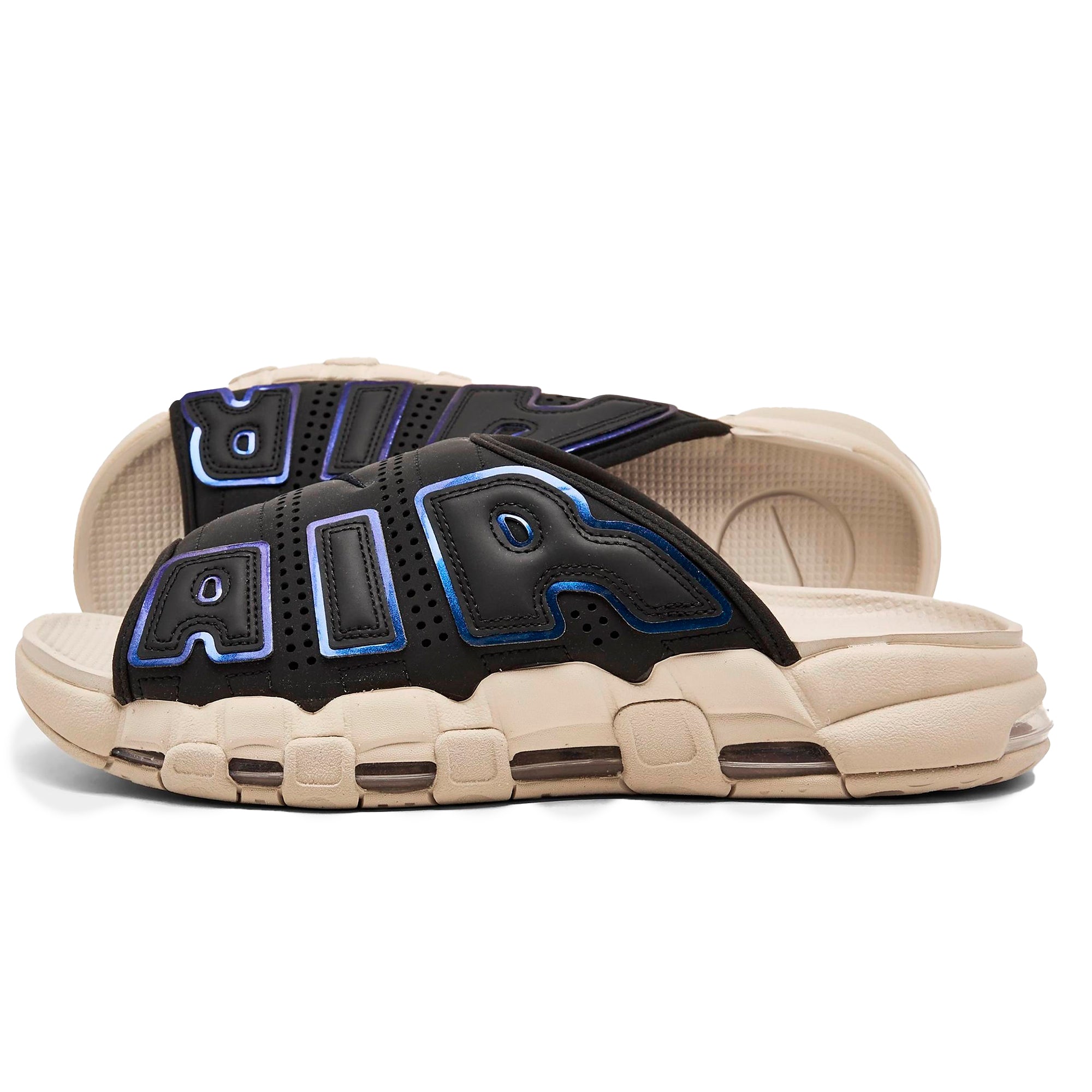 Air More Uptempo Slide Black Sanddrift Iridescent