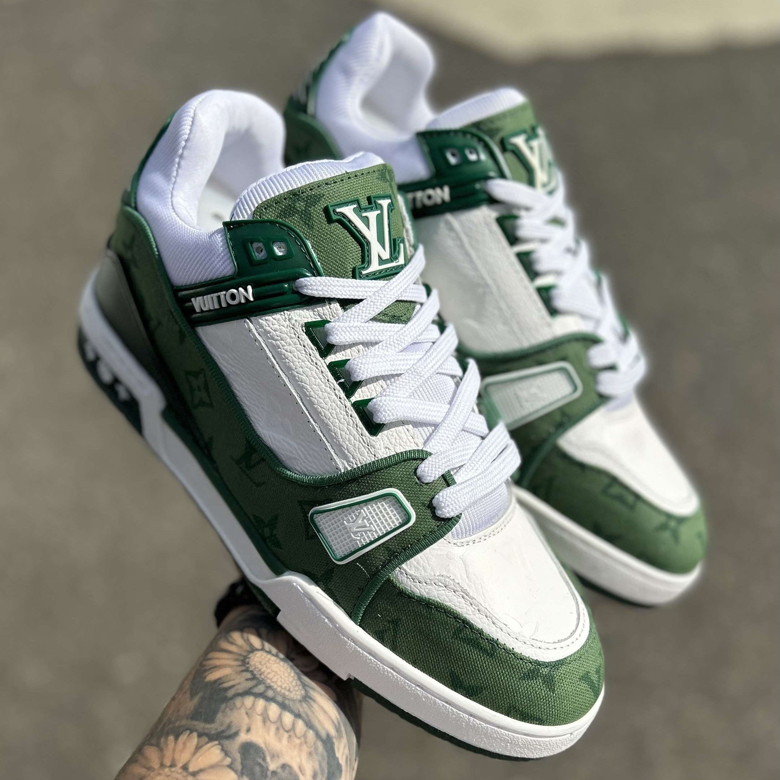 LV Trainer Green Monogram Denim White