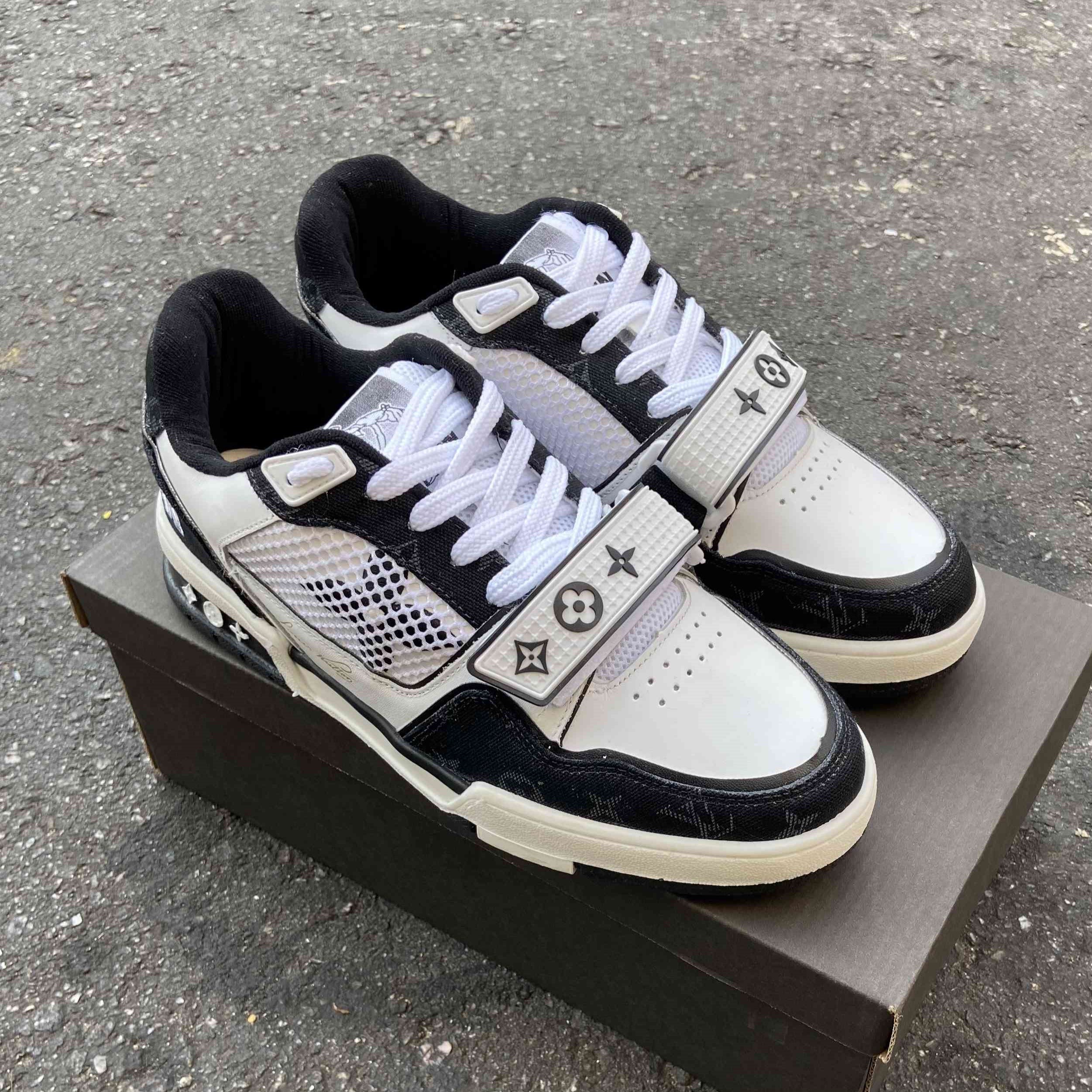 LV Trainer Velcro Strap Monogram Denim Black White
