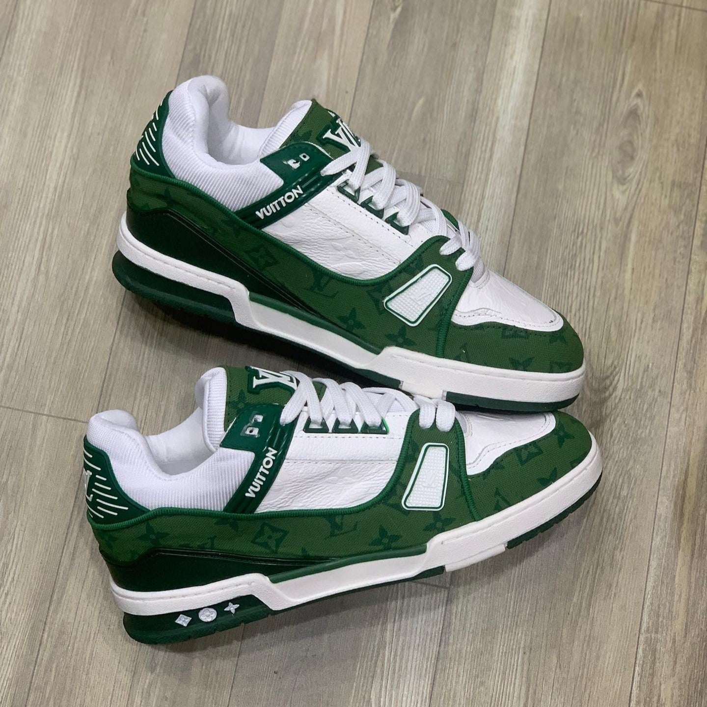 LV Trainer Green Monogram Denim White