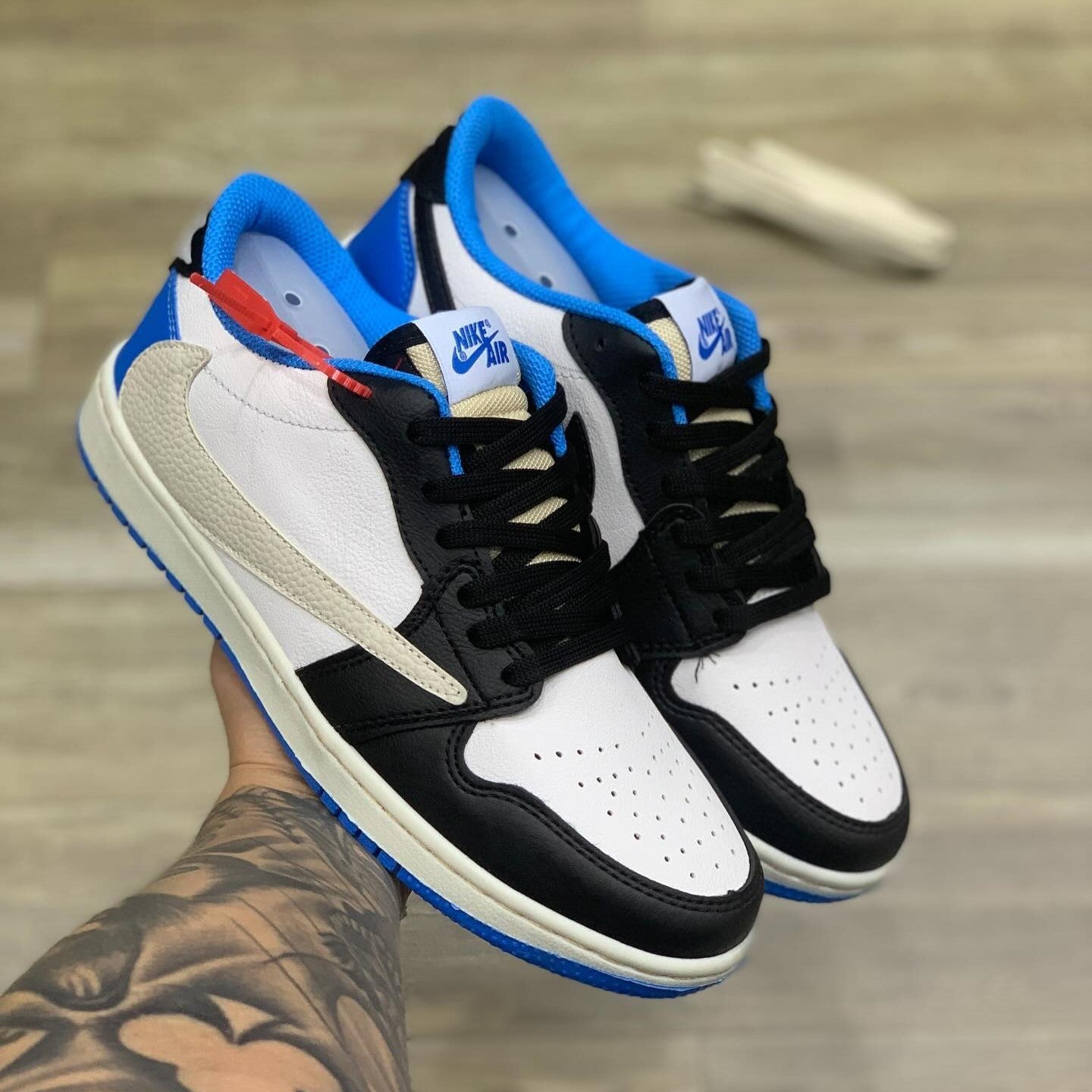 Air Jordan 1 Retro Low x Fragment Design x Travis Scott x Sail Black Military Blue *