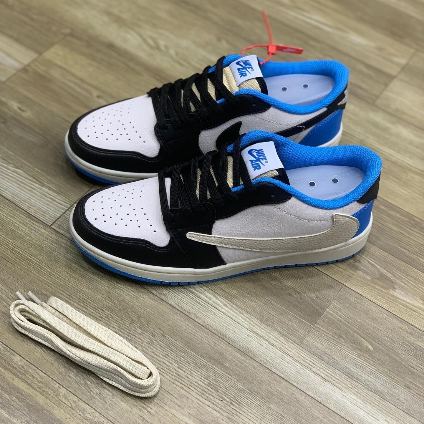 Air Jordan 1 Retro Low x Fragment Design x Travis Scott x Sail Black Military Blue *